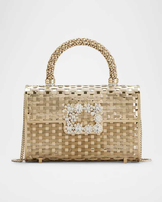 Flower Metallic Raffia Top-Handle Bag